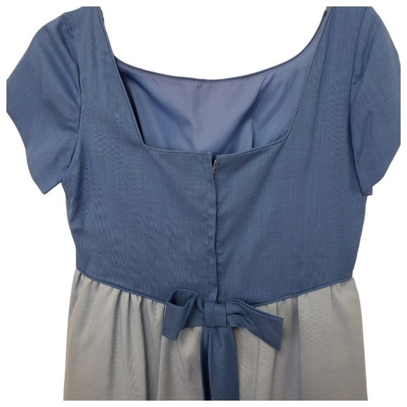 Vintage 60s-70s Maxi Dress Formal Bridesmaid Cotton S Short Sleeve Blue … - Picture 6 of 16